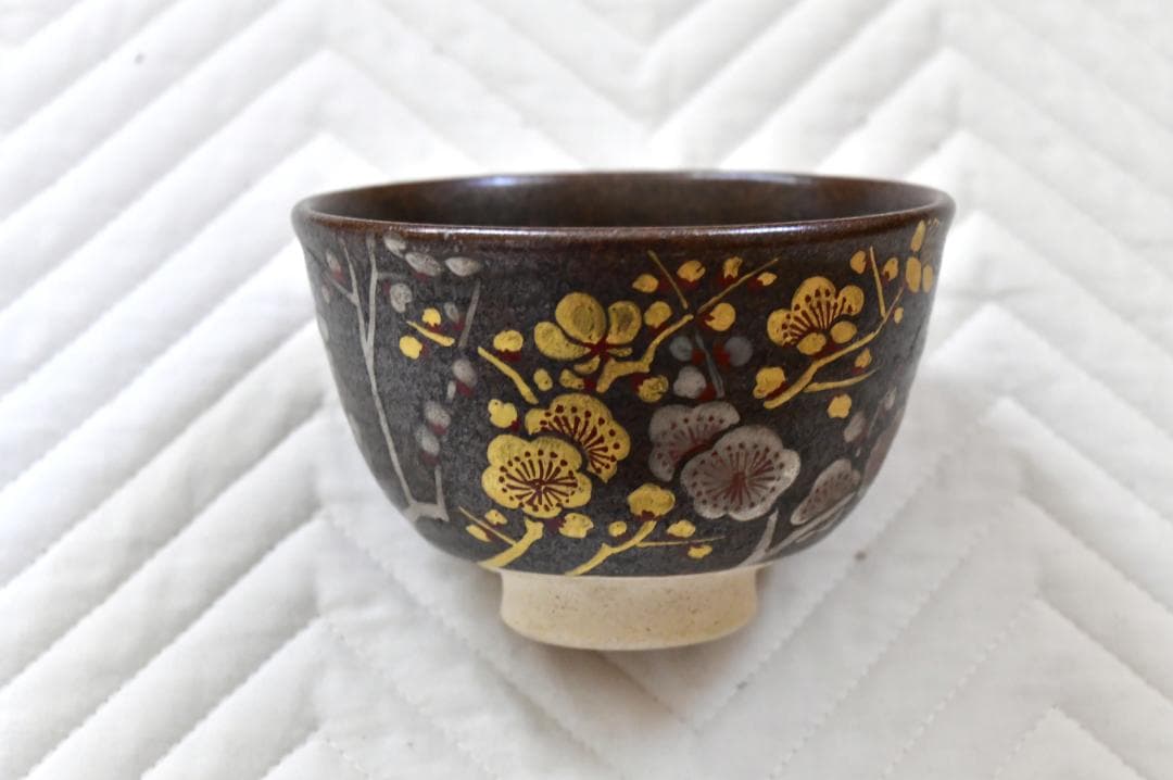 九谷焼 金銀彩抹茶茶碗 寿山窯 中嶋健一作 共箱付 美品