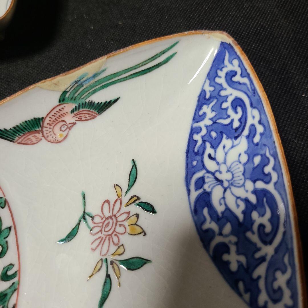 九谷焼初代須田菁華古九谷色絵菱形皿5枚