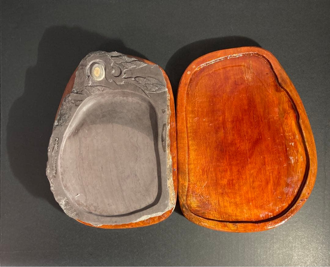 硯　端渓硯 端渓　書道　有眼　木箱　文鎮　高級手漉和紙　伊予　オマケ付き