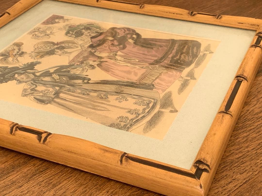 フランス　蚤の市　バンブー　額　ブロカント