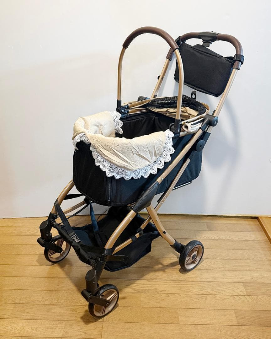 犬用ペットカート 分離型 折りたたみ自立可 ブラックとベージュ