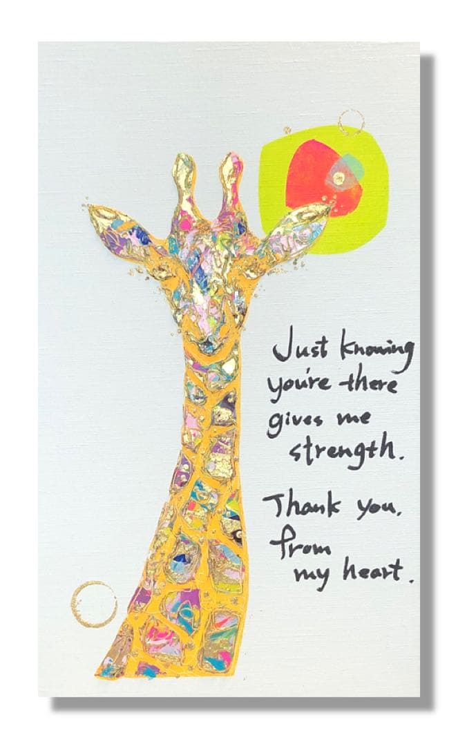 【Re】油絵　原画　一点物　動物　キリン　イエロー　スタイリッシュ　M8