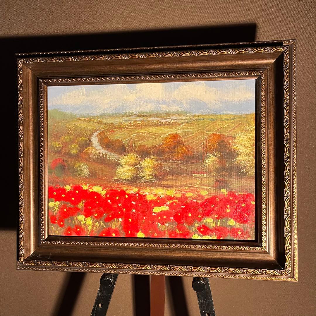 キャンパスプリントアート アネモネ畑 額付き インテリア 油彩画