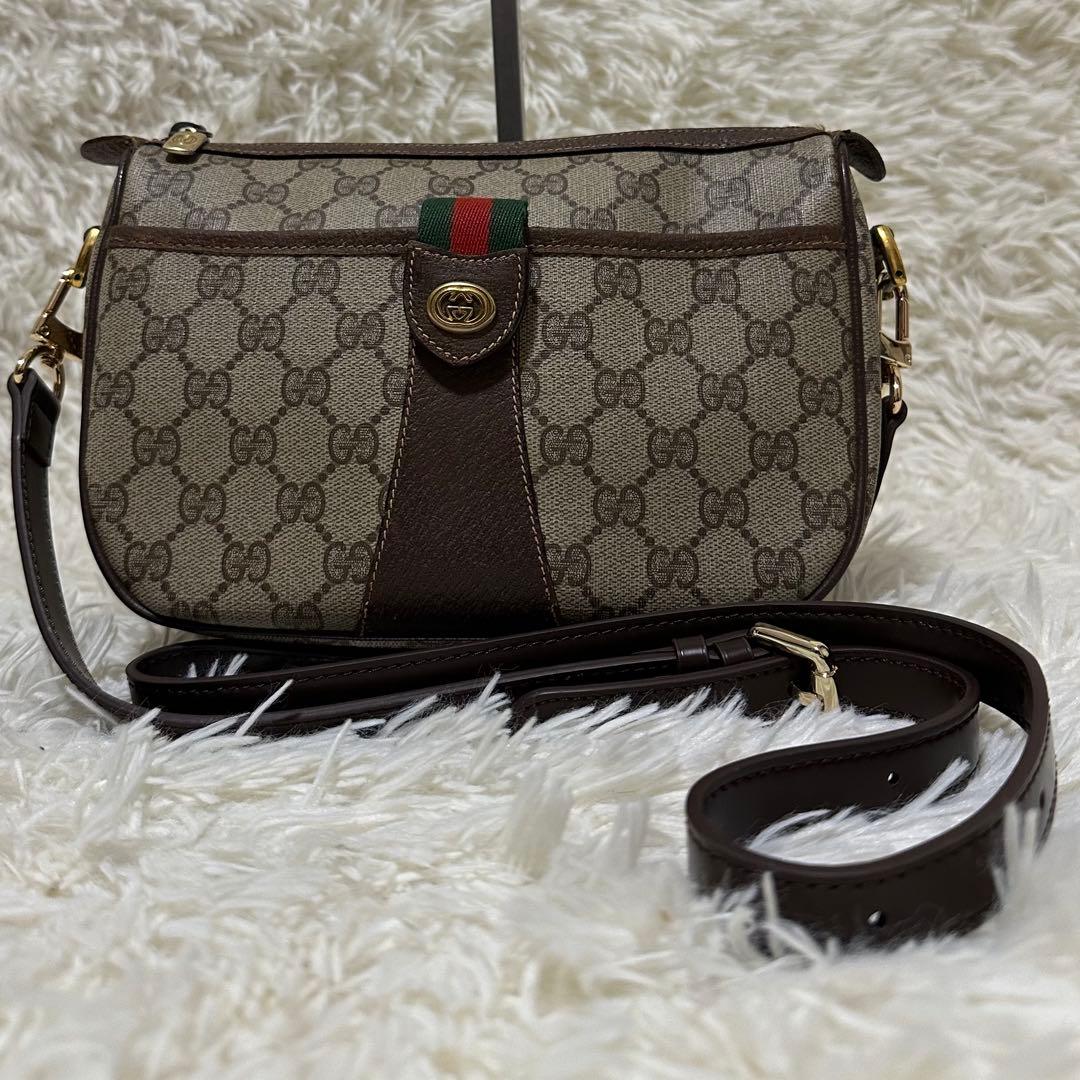 大容量 レア オールドグッチ GG 総柄 レザー ショルダーバッグ PVC ロゴ
