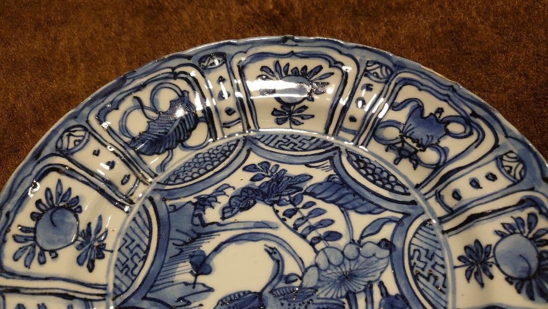 古染付　李朝　古玩　鳥の図　中皿　１客