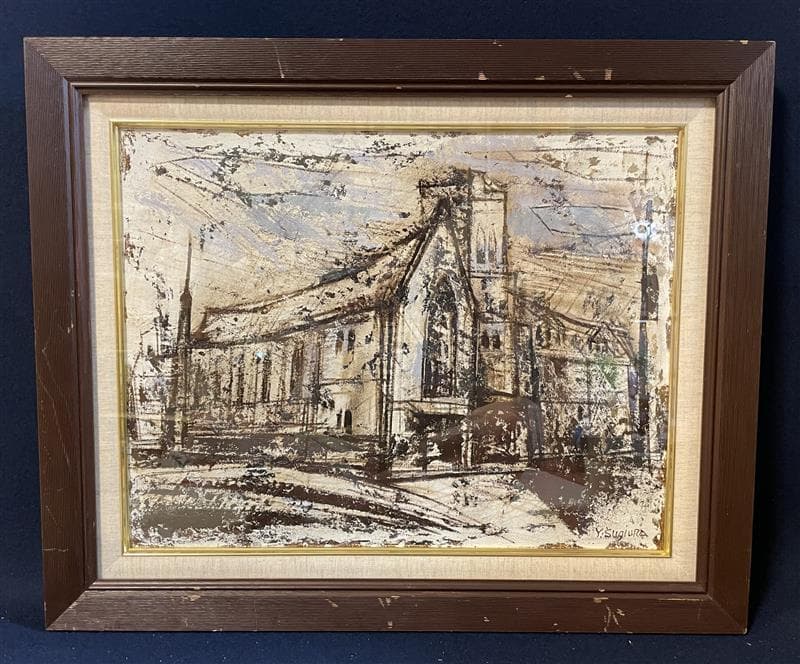 「真作」作者不明　風景画　油彩画　額装　サイン有り　P10号