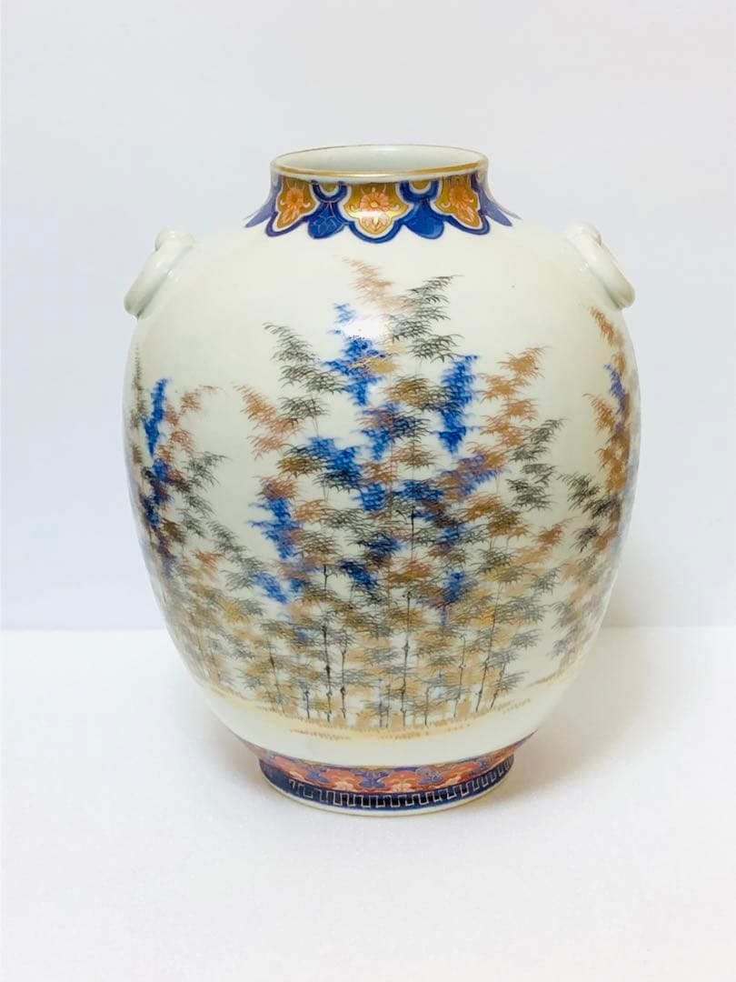 最終割引価格 明治 初期 有田焼 明治香蘭社 オールド香蘭社 色絵竹林文 花瓶