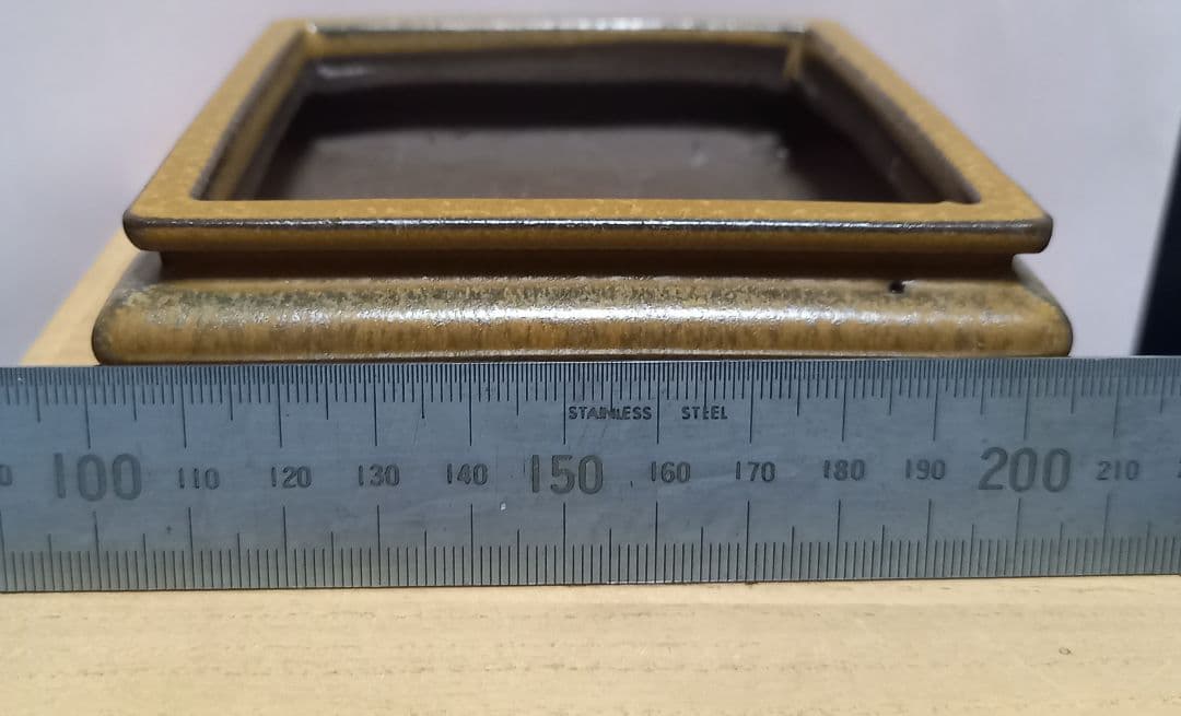 陶翠盆栽鉢 小鉢 長辺約10～10.5cm 正方形浅鉢 袋式 釉薬