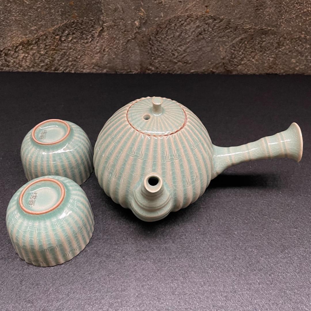 韓国 人間文化財 柳海剛 海剛 高麗 青磁 茶道具 茶器 骨董 急須 湯呑 美品