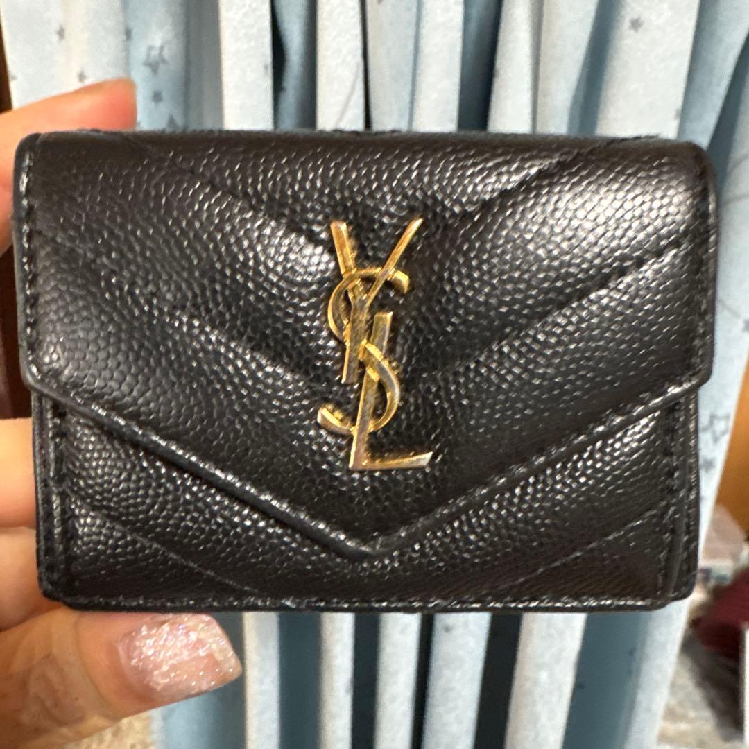 YSL ブラック 三つ折り財布 キルティング