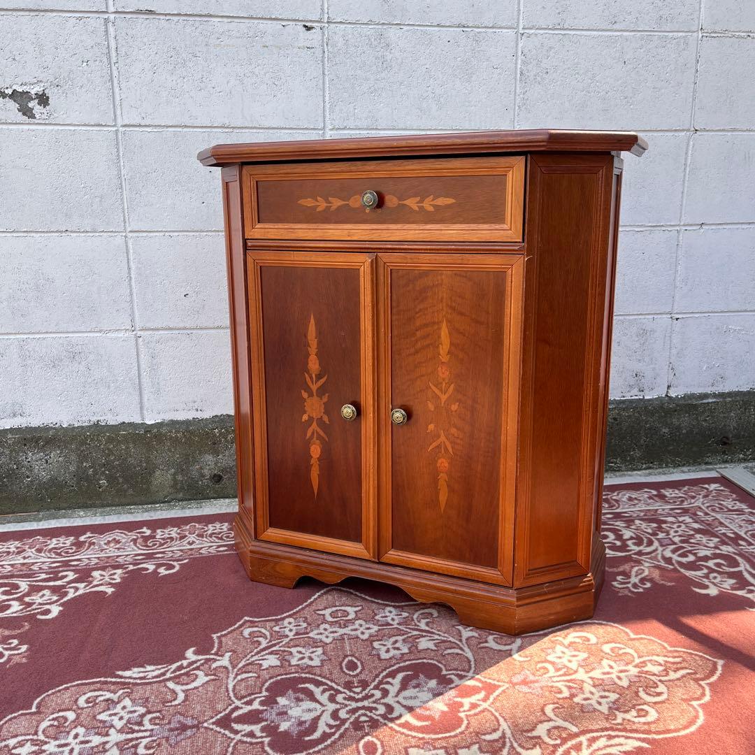 古家具ビンテージ品◾️アンティーク象嵌デザイン 木製コンソールテーブル 飾り台