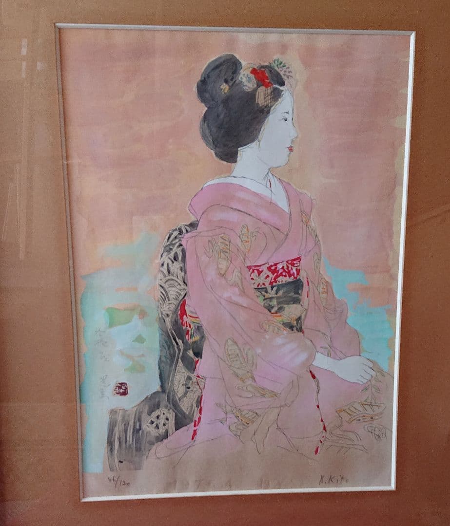 鬼頭鍋三郎舞妓木版画