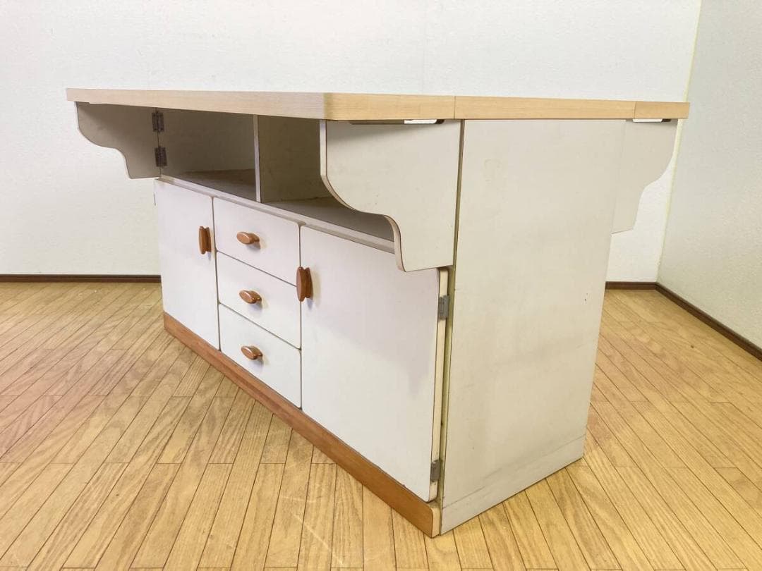 バタフライ式 収納テーブル ダイニングテーブル 作業台 レンジ台 サイドテーブル