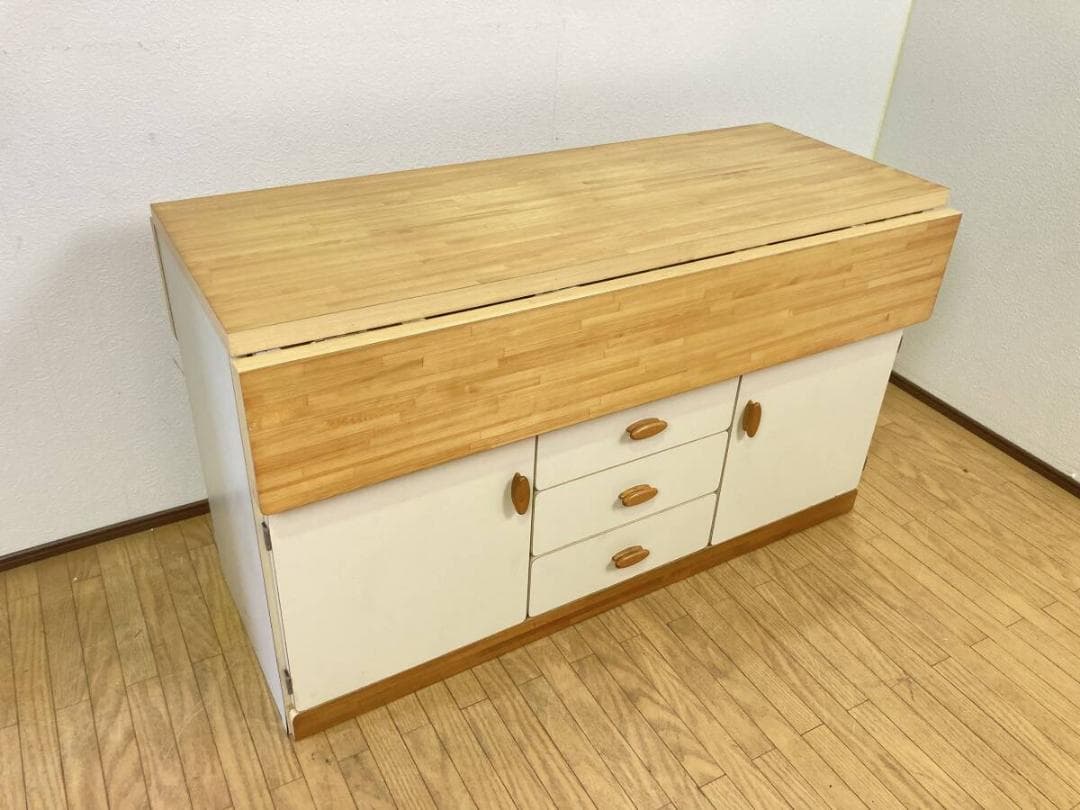 バタフライ式 収納テーブル ダイニングテーブル 作業台 レンジ台 サイドテーブル