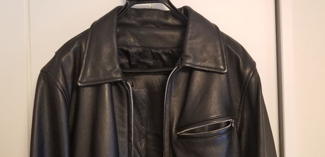 RHENIUM 雌牛本革ブラックレザーライダース 46 XL