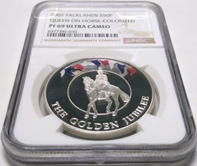 2002 ゴールデンジュビリー 馬上の女王 P50銀貨 NGC PF69UC