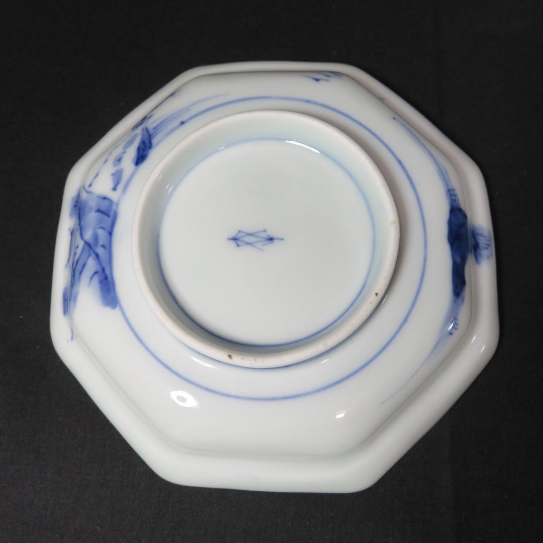 八角皿 伊万里 古伊万里 古代唐獅子 五寸皿 色絵付 明治 2枚