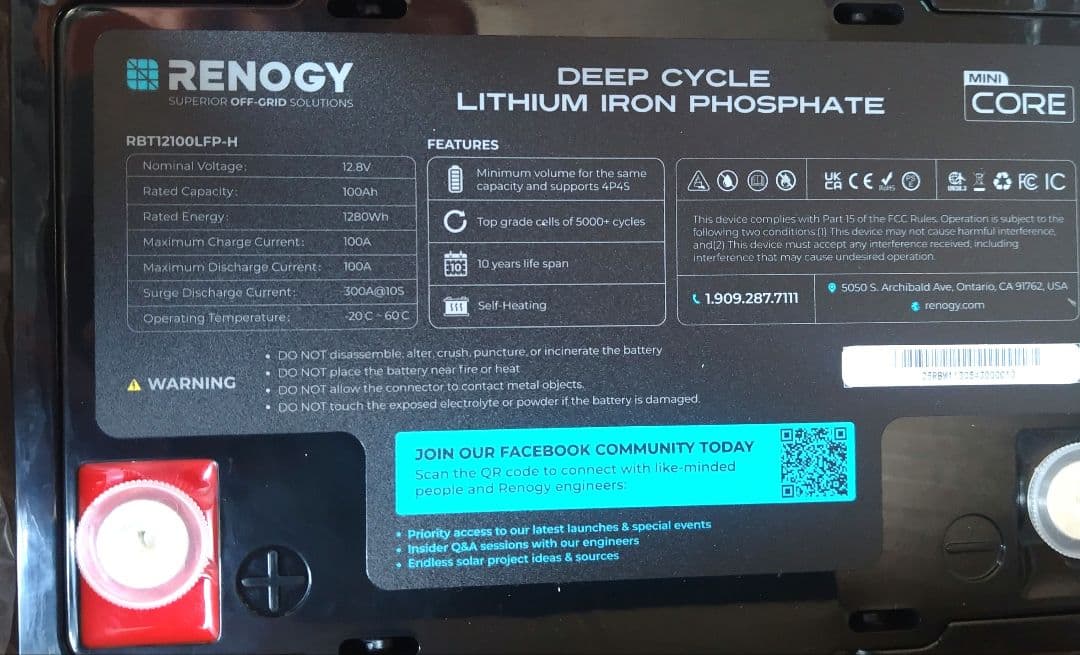 未使用 RENOGY リン酸鉄リチウムイオンバッテリーRBT12100LFP-H