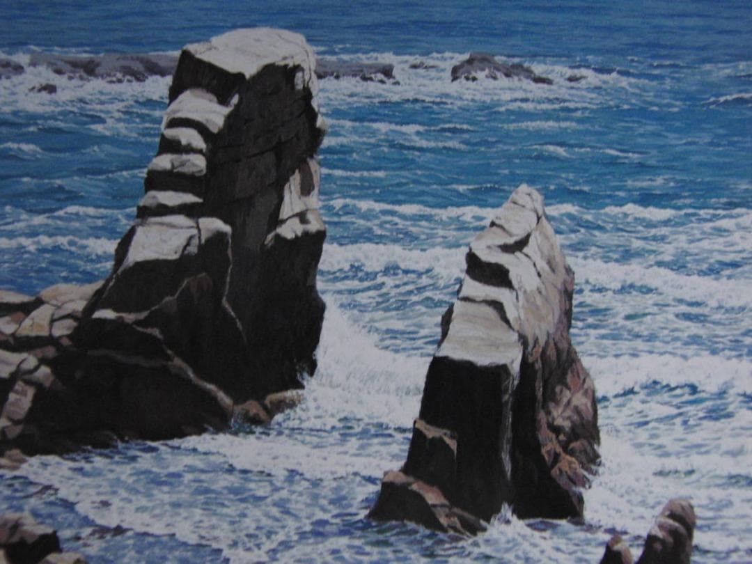 溝口七生、【眼下の岩】、希少な額装用画集より、新品額装付、状態良好