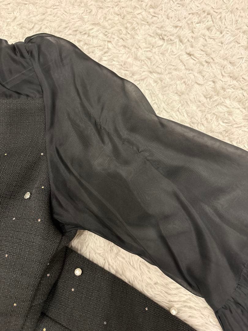 【LEJA】パールビジュー付き透け感プリーツフレアスリーブビーズマーメイド