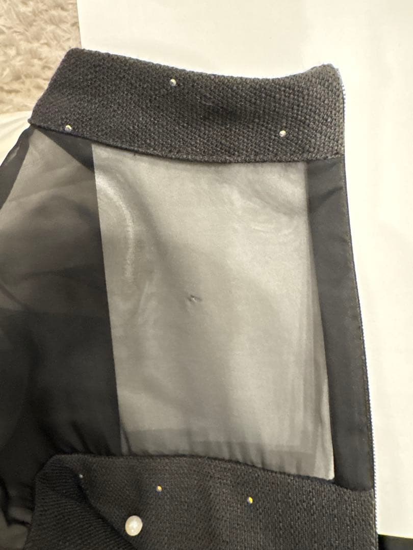 【LEJA】パールビジュー付き透け感プリーツフレアスリーブビーズマーメイド