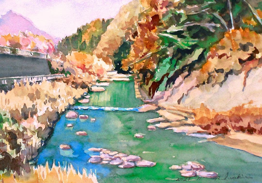 水彩画 秋の景色