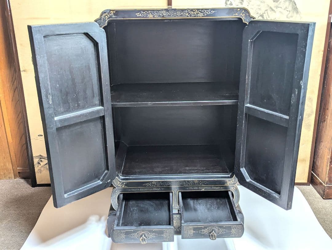 美術品 中国玉石木製 箪笥 花鳥模様 骨董品　アンティーク　レトロ