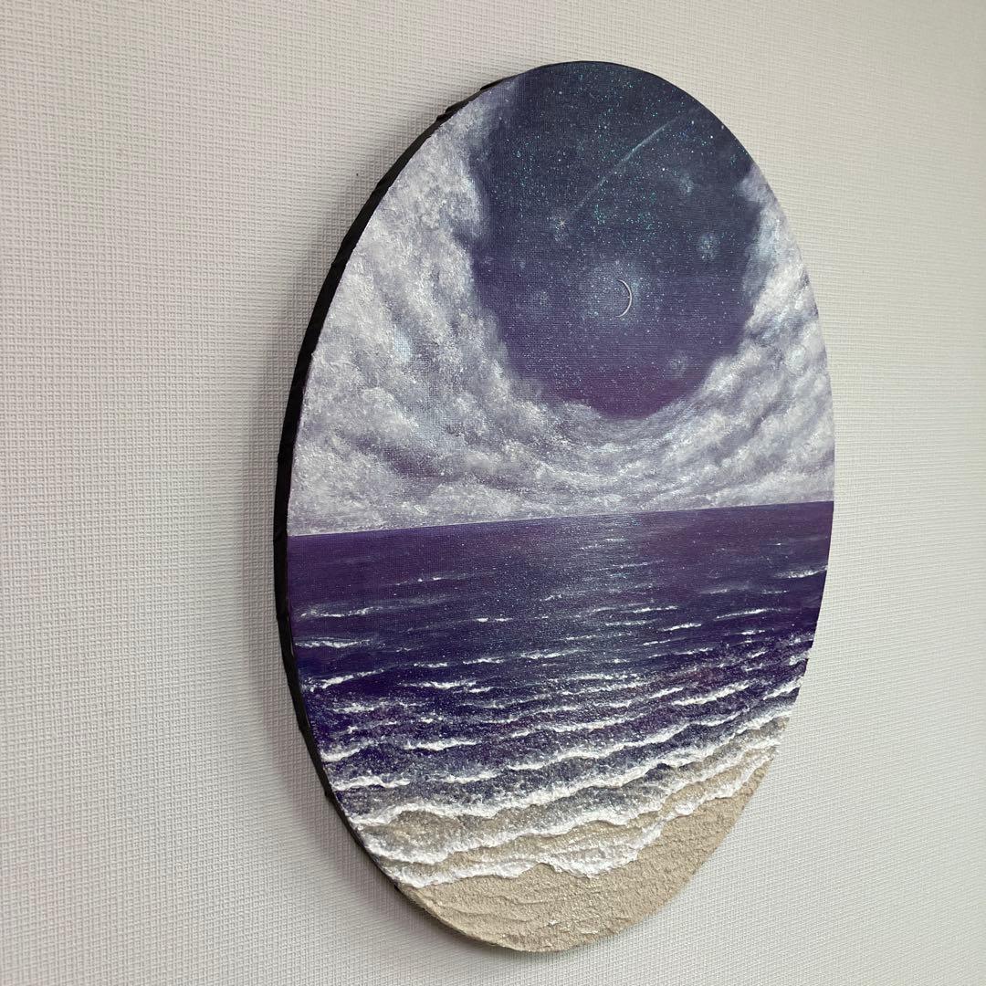 絵画　アクリル画　原画　星降る月夜に願う　海　星月夜　テクスチャーアート　S.I