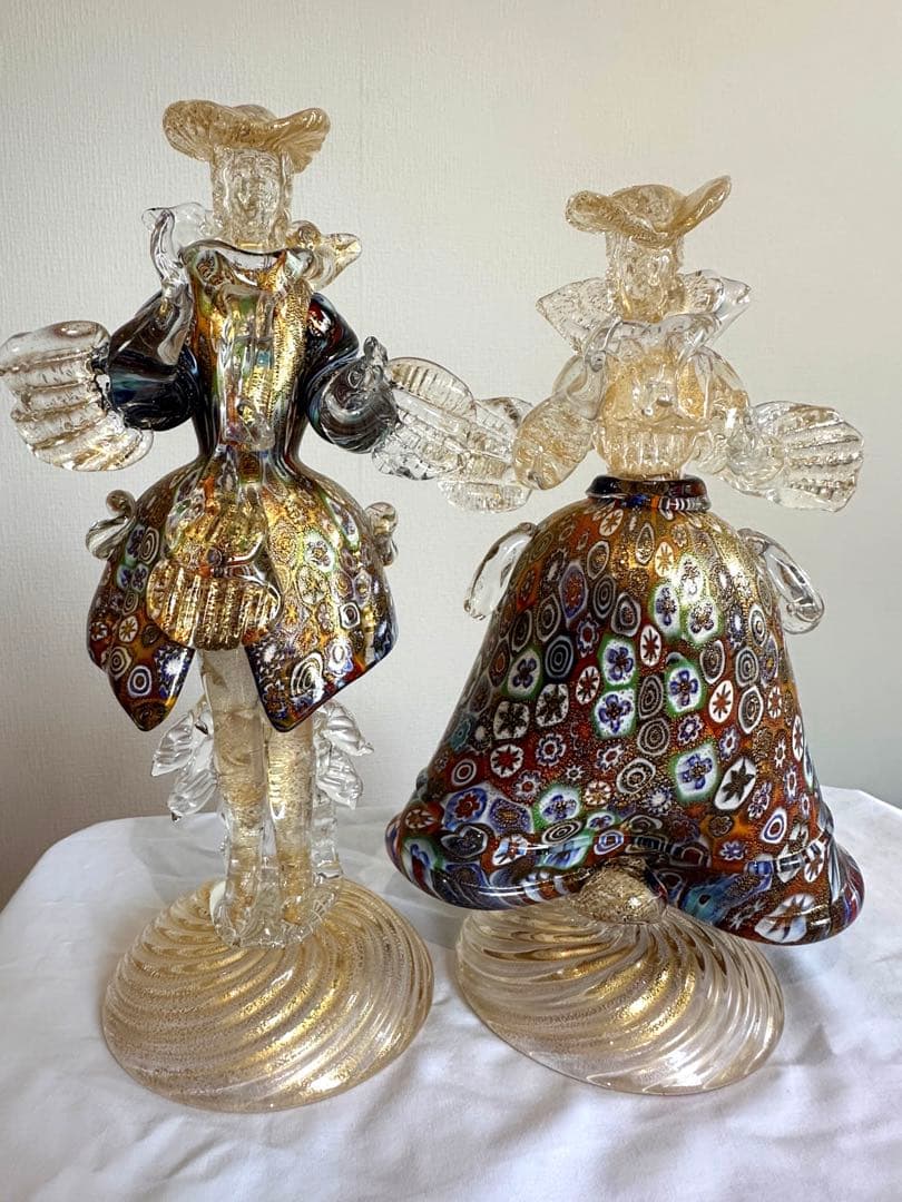 ムラーノ/ベネチアングラス/金彩/大型 フィギュリン/2体
