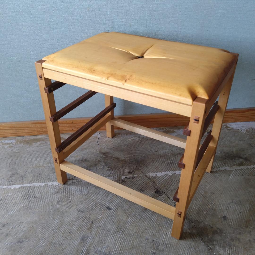 木製　スツール　引き出し付　組み木