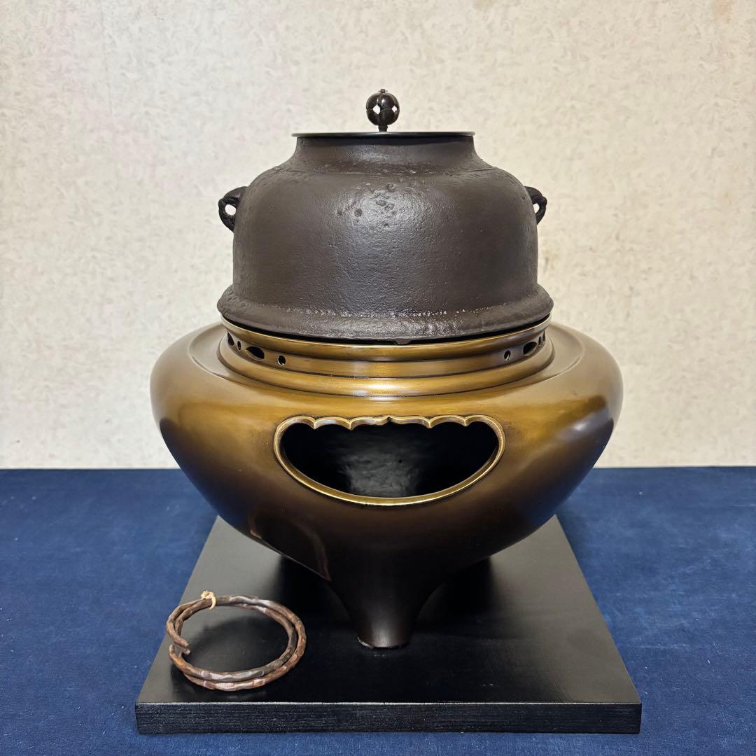 美品/炉釜/風炉釜/唐銅朝鮮風炉/野々田製電熱器/敷板/茶道具/お点前道具