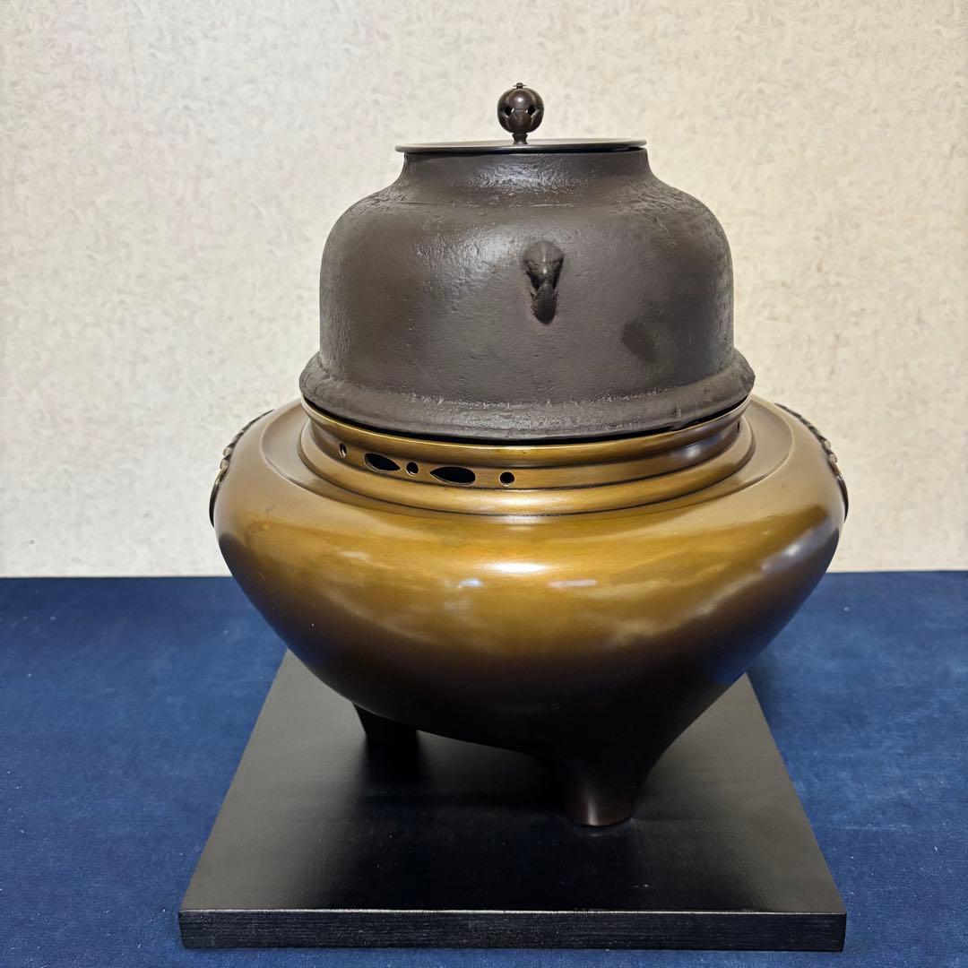 美品/炉釜/風炉釜/唐銅朝鮮風炉/野々田製電熱器/敷板/茶道具/お点前道具