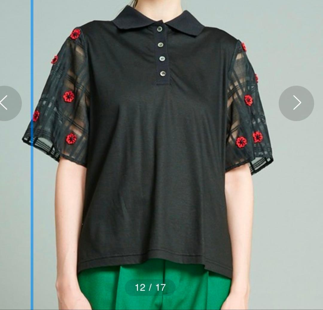 MUVEIL 花モチーフポロシャツ ブラック　36