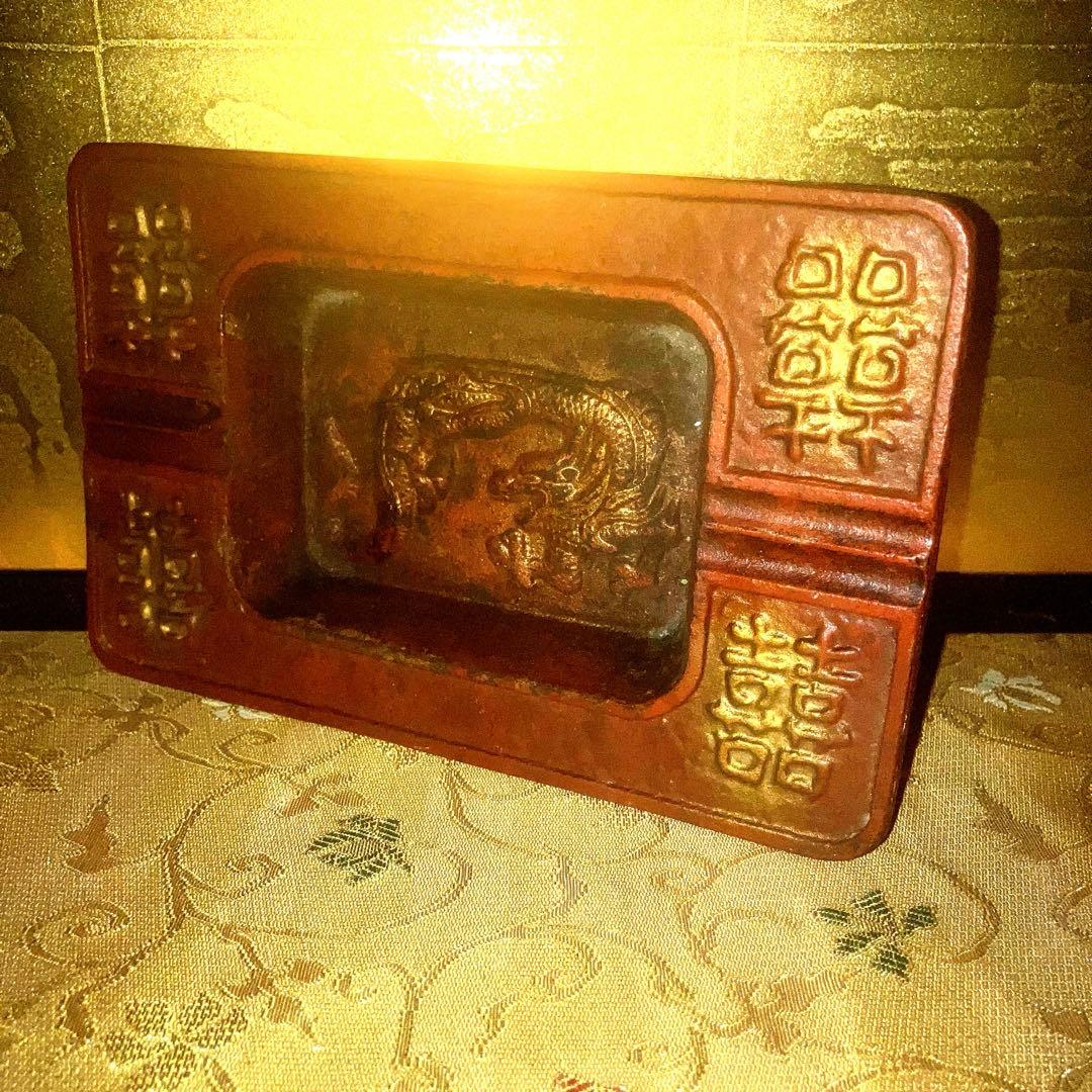 拝殿竣工記念の灰皿　縁起物　銅器 灰皿 方形 皿 筆洗 装飾品 工芸品 美術品