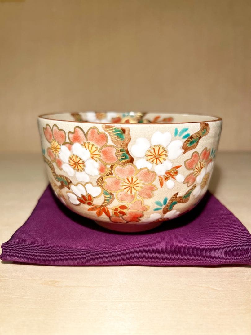 京焼　乾山写　桜の図　抹茶茶碗