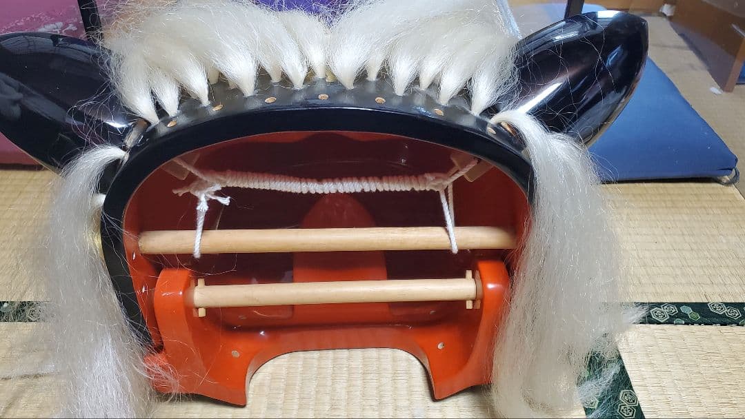 専用特製ケース付　山形県　置賜　黒獅子　獅子舞い　獅子頭