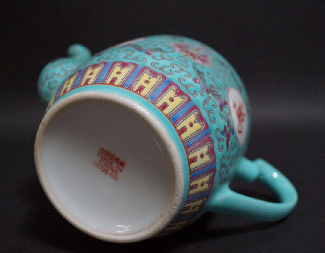 故宮の春 景德鎮 粉彩色絵『蓮唐草紋萬壽無疆』急須 茶壷 茶器★美品★