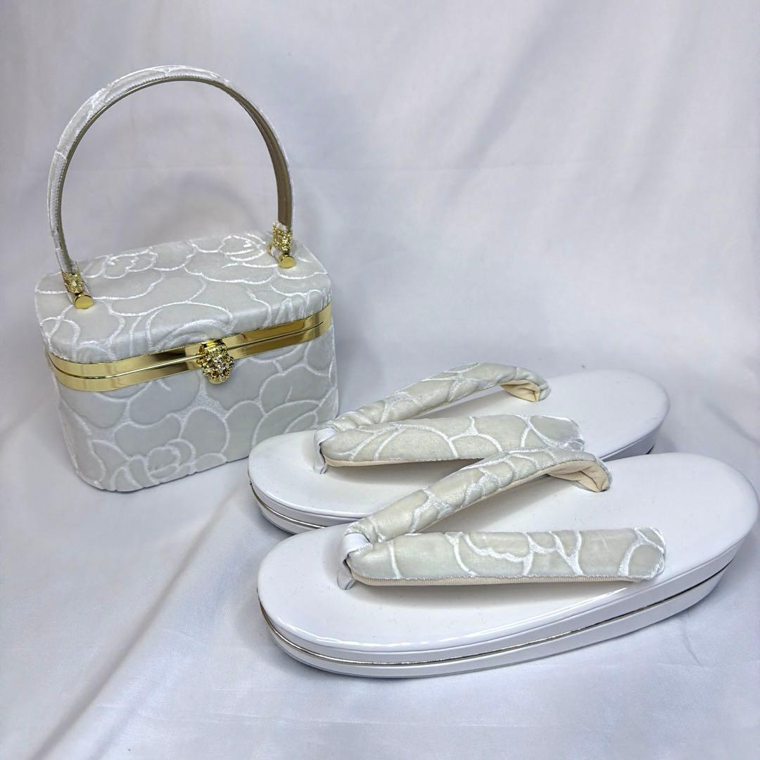 新品　草履　バッグ　セット　振袖用　ベルベット　ホワイト　フリーサイズ　2026