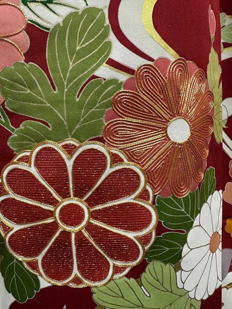逸品 千總 赤地 刺繍 流水文 花 桐 振袖 川島織物 フルセット 松坂屋誂え