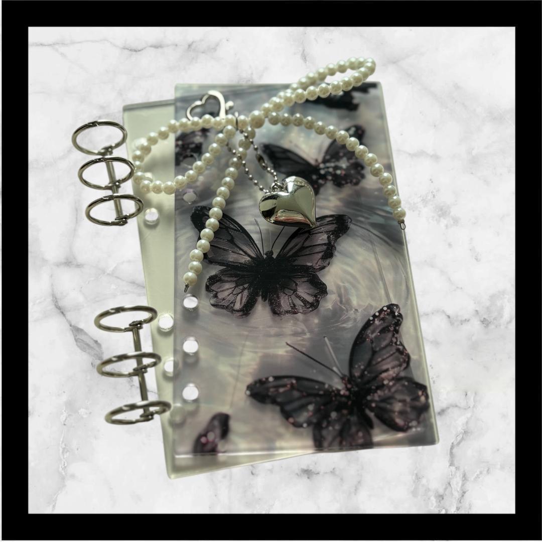 韓国製アクリルバインダー♡バタフライ♡A6貯金SAVINGパールリボン