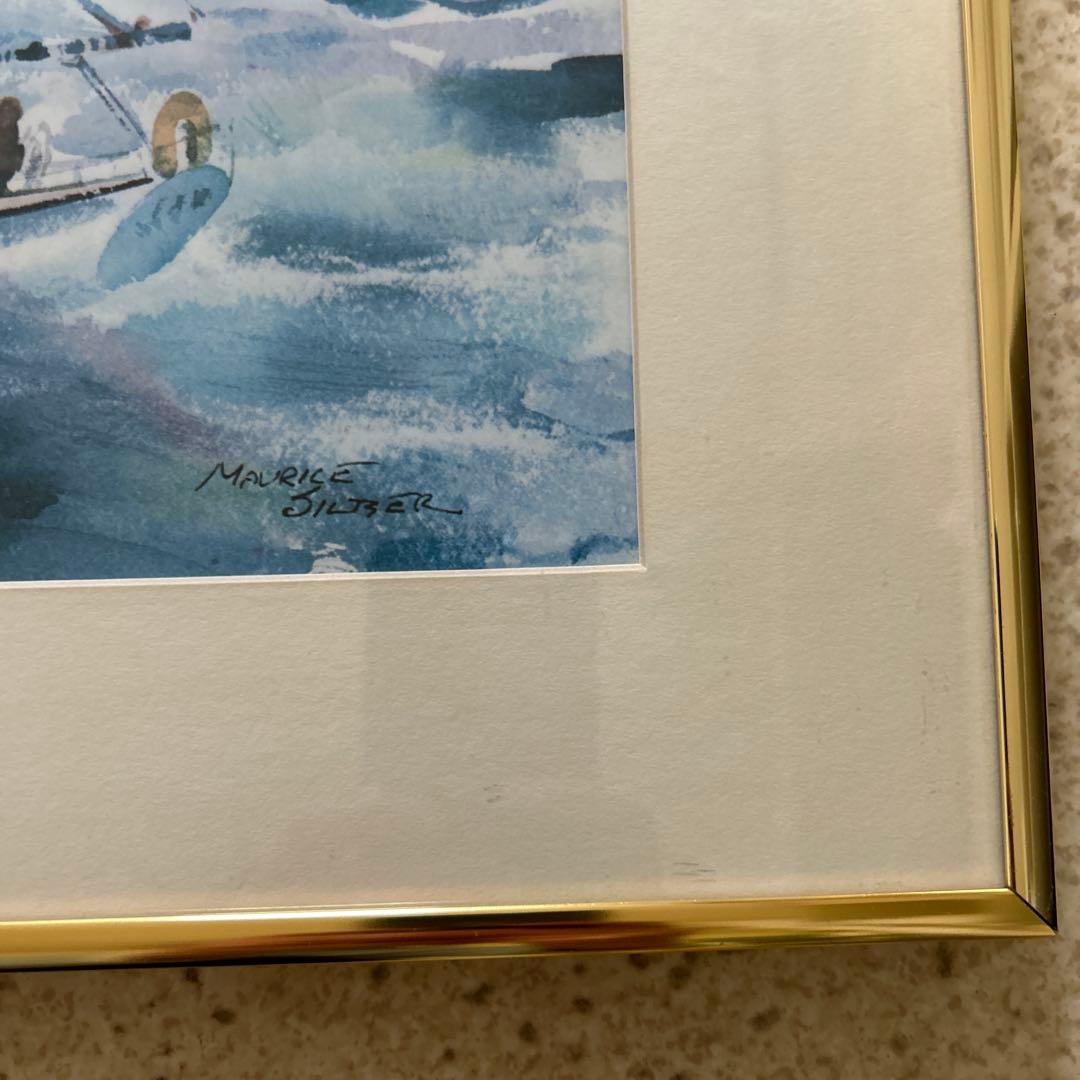 Maurice Silber モーリスシルバー水彩画 帆船　ヨット額装金