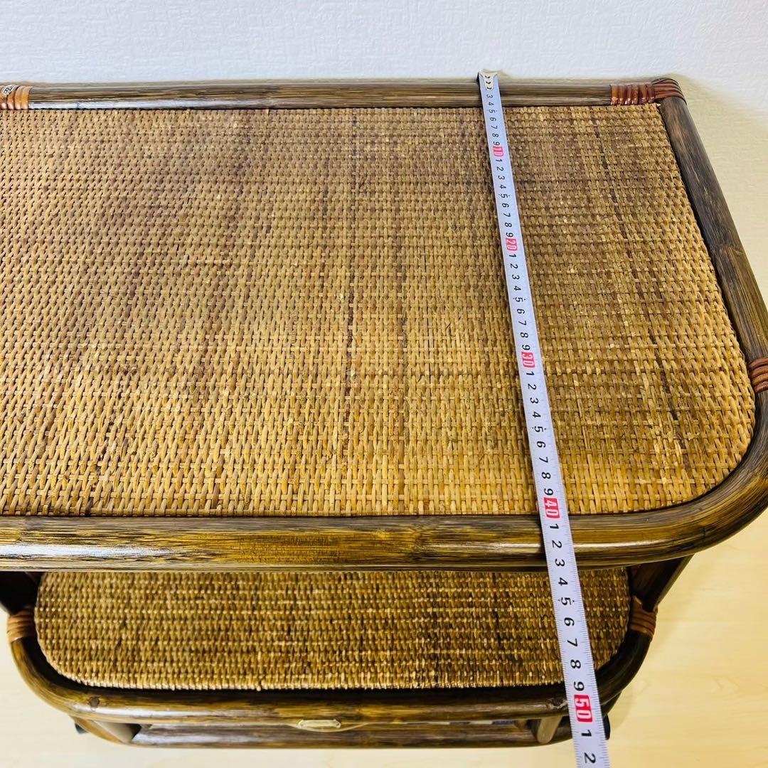 ラタン 籐家具 キャスター付き タイル 引き出し サイドテーブル サイドボード