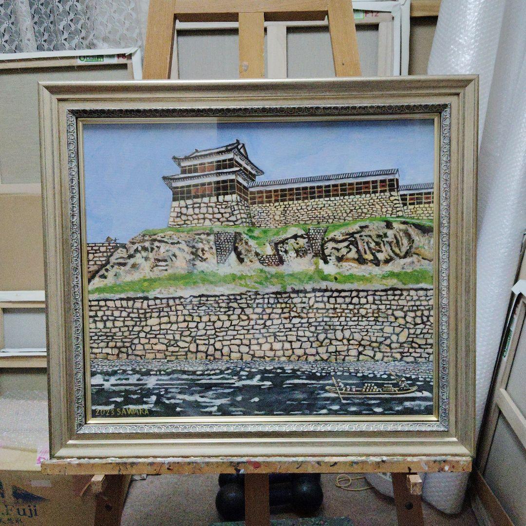 絵画、アクリル画、F10号、戦国、江戸時代の長野県上田城、復元画、佐原聖春