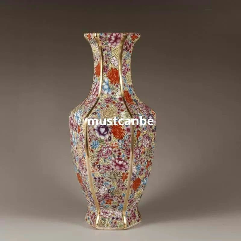 清乾隆琺瑯彩万花六方観音瓶 景徳鎮 陶磁器 装飾品 現代工芸品 美術品 置物