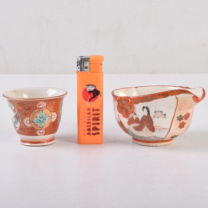 九谷焼　九谷庄三造　赤絵　煎茶碗　五客　湯冷まし　合わせ箱　V　R9020