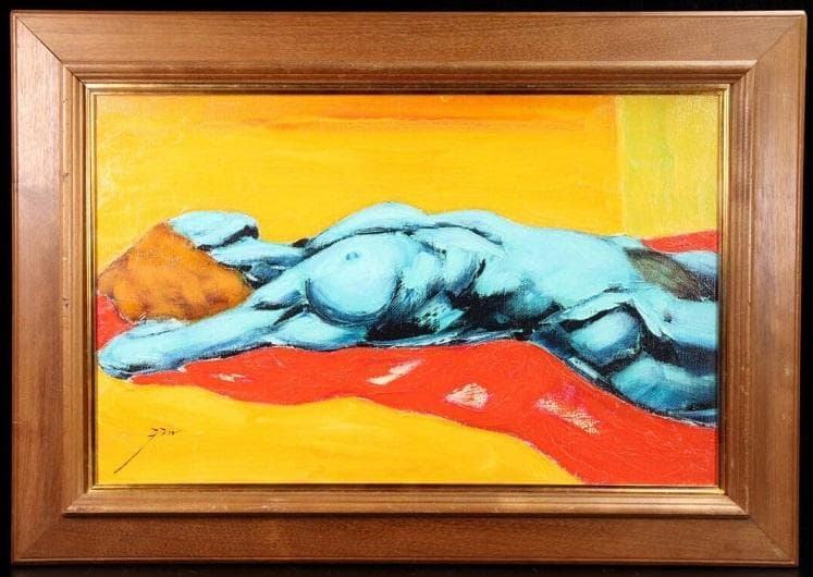 焔仁 「波路」 肉筆油彩10号 三越取扱シール　真作保証