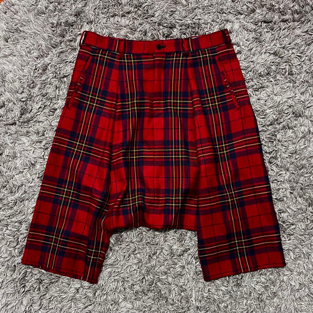 コムデギャルソンオムプリュス / 赤タータン クロップド サルエル パンツ L