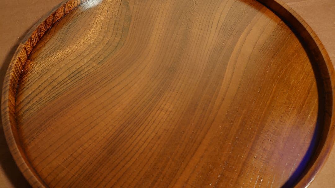 丸盆　山中漆器　欅　欅製　くり抜　川北造　拭き漆　富貴漆　　１客