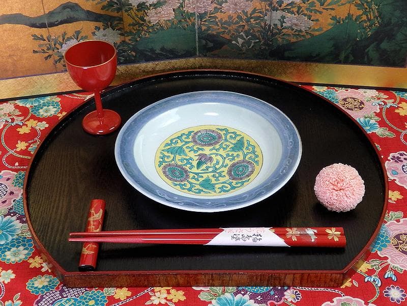 古伊万里　墨弾に雲龍　色絵　花に唐草の図　６寸皿　B130AS-DBc