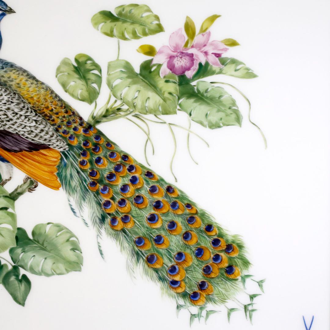 【美品 １級品】マイセン 孔雀 陶板画 プラーク 額装 送料込み